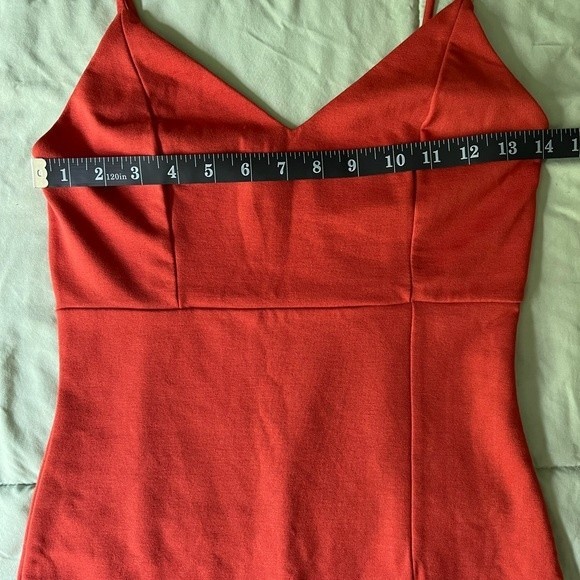 Orange Dress with Side Slit & Lace Detail, Medium, Sleeveless, Spaghetti Straps - Picture 8 of 13